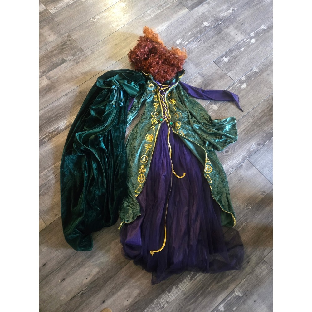 Disney Hocus Pocus Winifred Sanderson Costume Green Dress Cape Wig Kids Medium